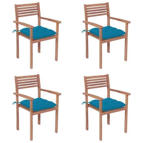 vidaXL Gartenstühle 4 Stk. mit Hellblauen Kissen Massivholz Teak