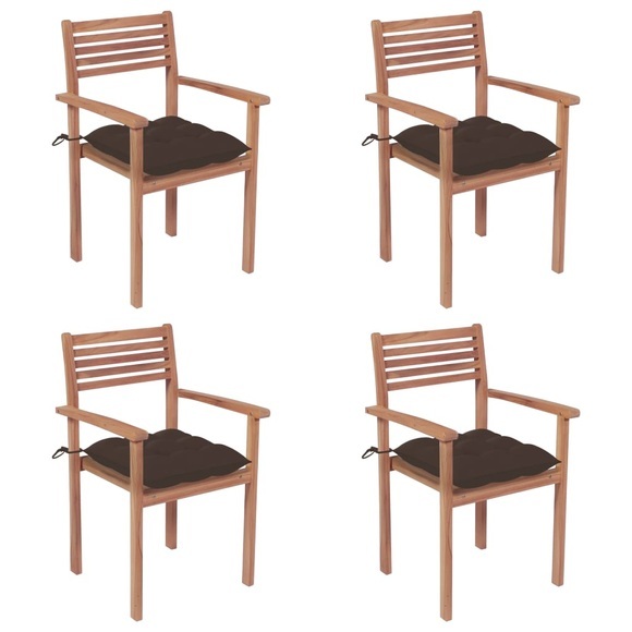 vidaXL Gartenstühle 4 Stk. mit Taupe Kissen Massivholz Teak