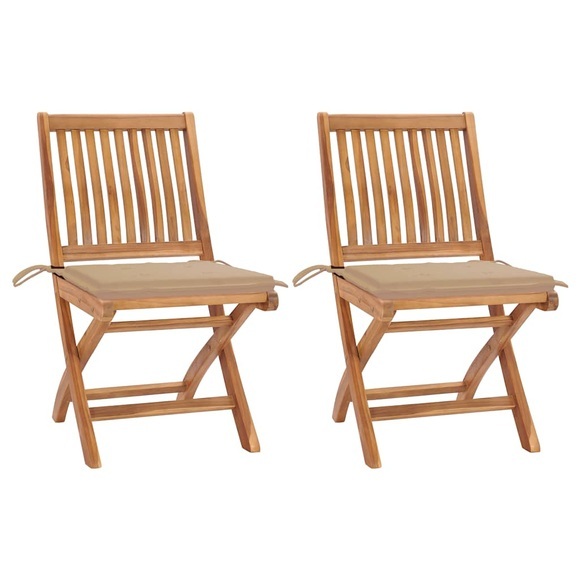 vidaXL Gartenstühle 2 Stk. mit Beige Kissen Teak Massivholz