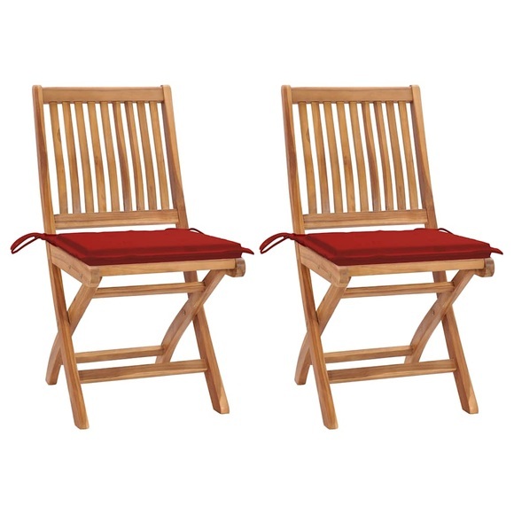 vidaXL Gartenstühle 2 Stk. mit Roten Kissen Teak Massivholz