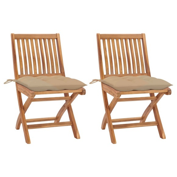 vidaXL Gartenstühle 2 Stk. mit Beige Kissen Massivholz Teak