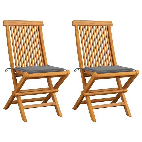 vidaXL Gartenstühle mit Grauen Kissen 2 Stk. Massivholz Teak