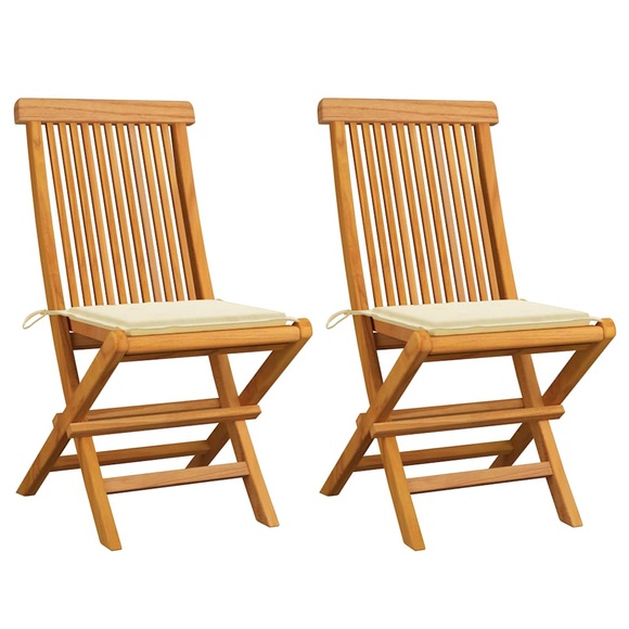 vidaXL Gartenstühle mit Cremeweißen Kissen 2 Stk. Massivholz Teak