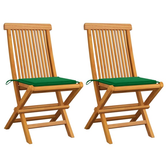 vidaXL Gartenstühle mit Grünen Kissen 2 Stk. Massivholz Teak