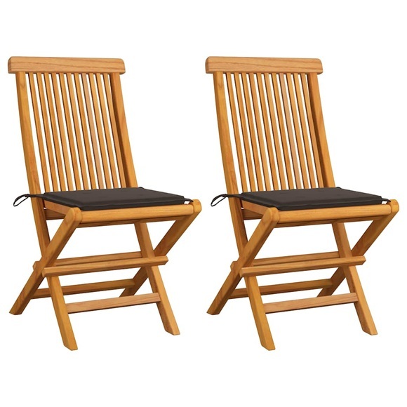 vidaXL Gartenstühle mit Taupe Kissen 2 Stk. Massivholz Teak