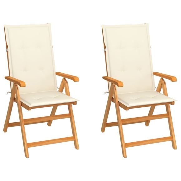 vidaXL Gartenstühle 2 Stk. mit Creme Kissen Massivholz Teak