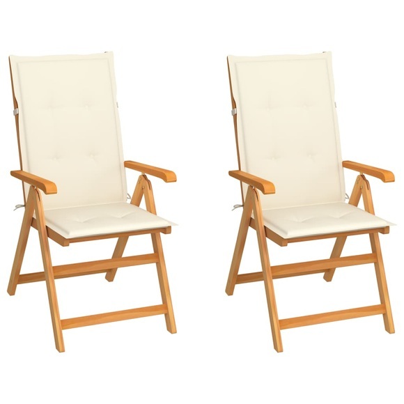 vidaXL Gartenstühle 2 Stk. mit Creme Kissen Massivholz Teak