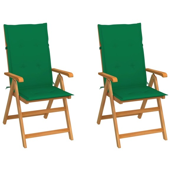vidaXL Gartenstühle 2 Stk. mit Grünen Kissen Massivholz Teak