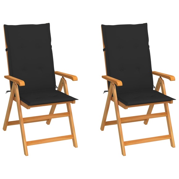 vidaXL Gartenstühle 2 Stk. mit Schwarzen Kissen Massivholz Teak