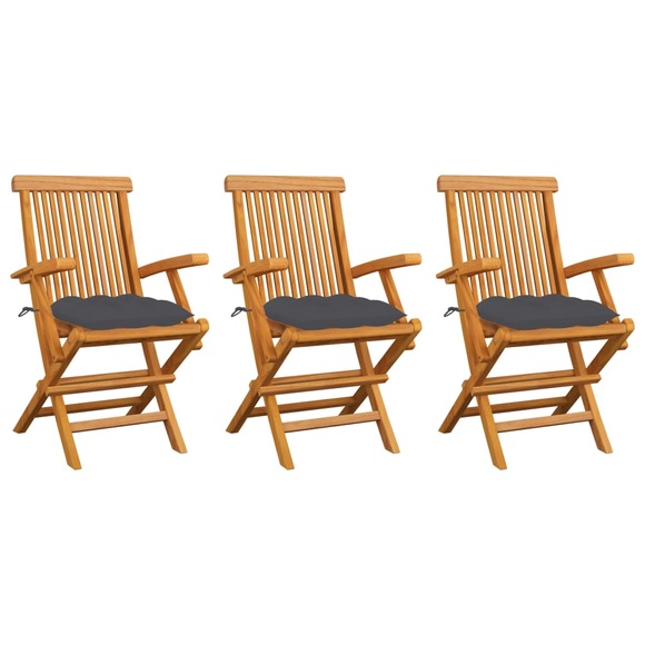 vidaXL Gartenstühle mit Anthrazit Kissen 3 Stk. Massivholz Teak