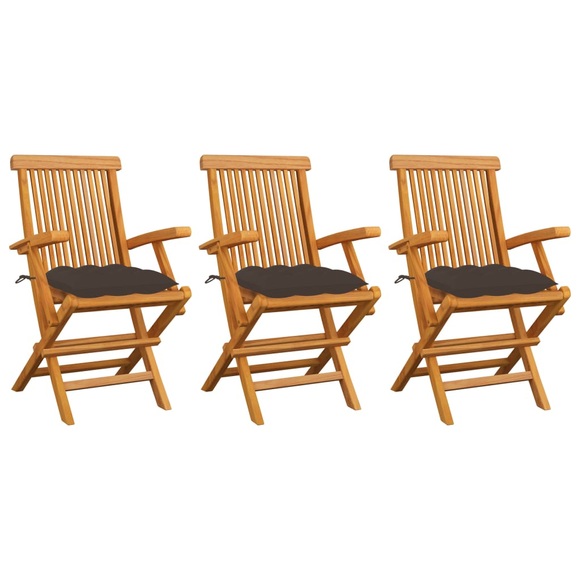 vidaXL Gartenstühle mit Taupe Kissen 3 Stk. Massivholz Teak