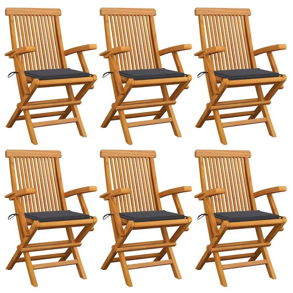 vidaXL Gartenstühle mit Anthrazit Kissen 6 Stk. Massivholz Teak