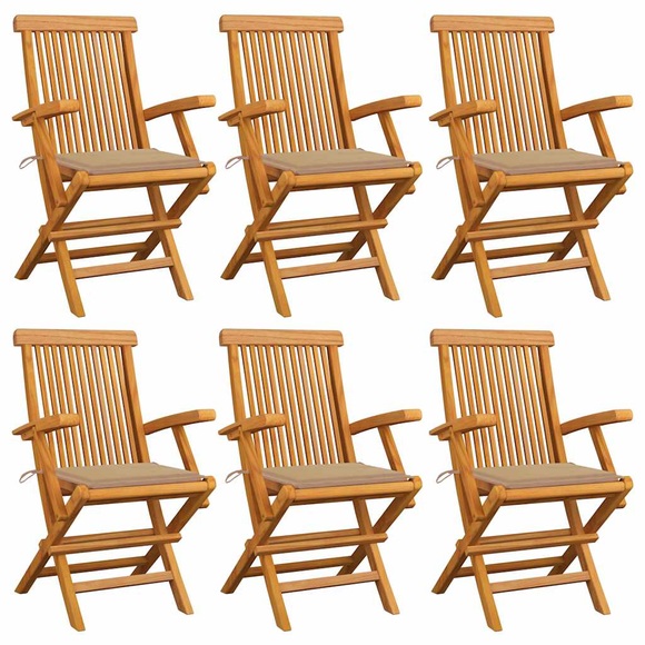 vidaXL Gartenstühle mit Beige Kissen 6 Stk. Massivholz Teak