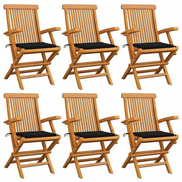 vidaXL Gartenstühle mit Schwarzen Kissen 6 Stk. Massivholz Teak