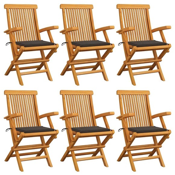 vidaXL Gartenstühle mit Taupe Kissen 6 Stk. Massivholz Teak