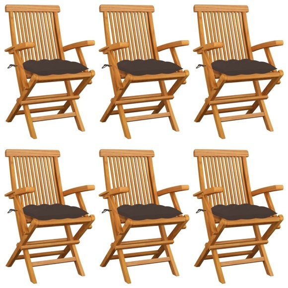 vidaXL Gartenstühle mit Taupe Kissen 6 Stk. Massivholz Teak