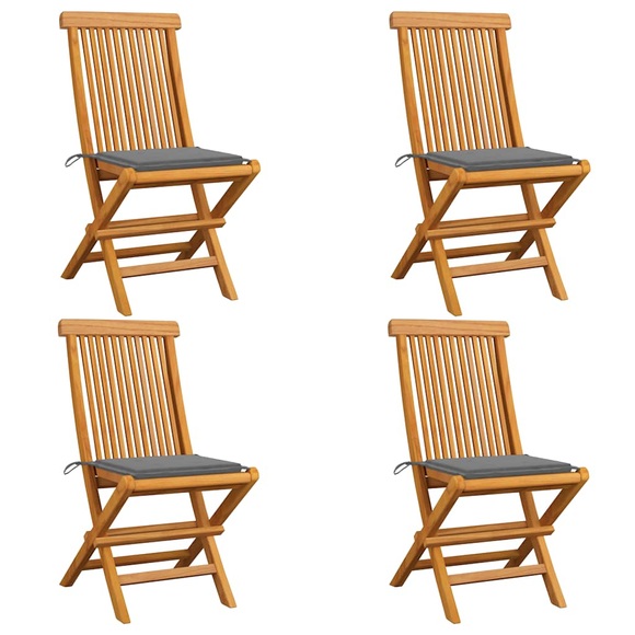 vidaXL Gartenstühle mit Grauen Kissen 4 Stk. Teak Massivholz