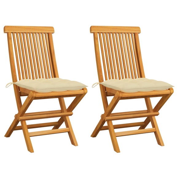 vidaXL Gartenstühle mit Cremeweißen Kissen 2 Stk. Massivholz Teak