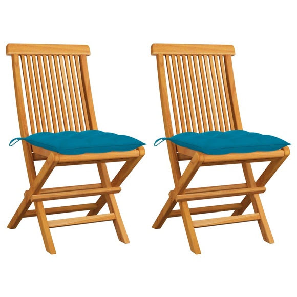 vidaXL Gartenstühle mit Hellblauen Kissen 2 Stk. Massivholz Teak