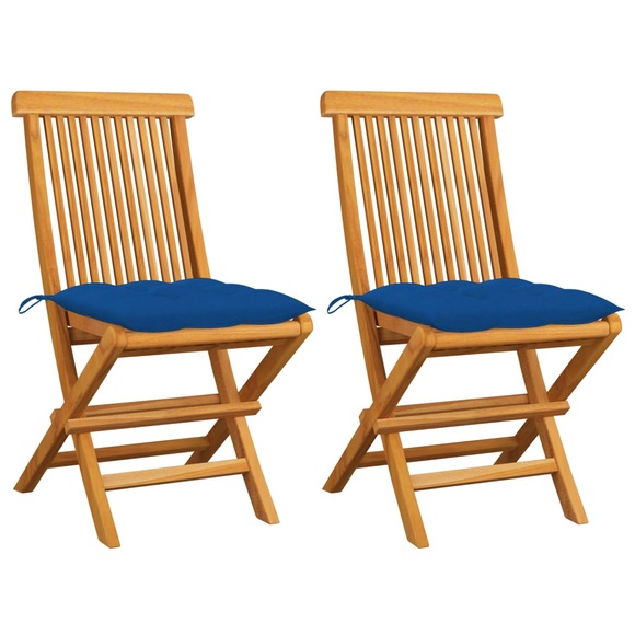 vidaXL Gartenstühle mit Blauen Kissen 2 Stk. Massivholz Teak