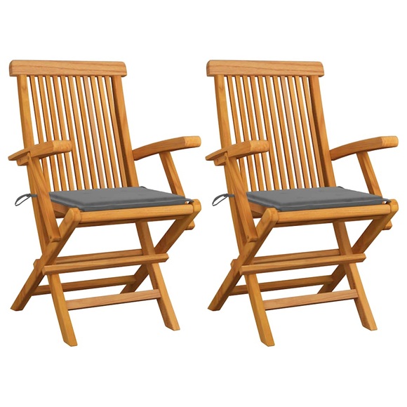 vidaXL Gartenstühle mit Grauen Kissen 2 Stk. Massivholz Teak