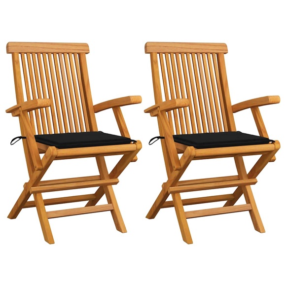 vidaXL Gartenstühle mit Schwarzen Kissen 2 Stk. Massivholz Teak