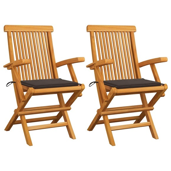 vidaXL Gartenstühle mit Taupe Kissen 2 Stk. Massivholz Teak