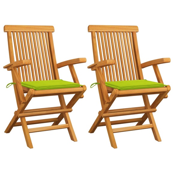 vidaXL Gartenstühle mit Hellgrünen Kissen 2 Stk. Massivholz Teak