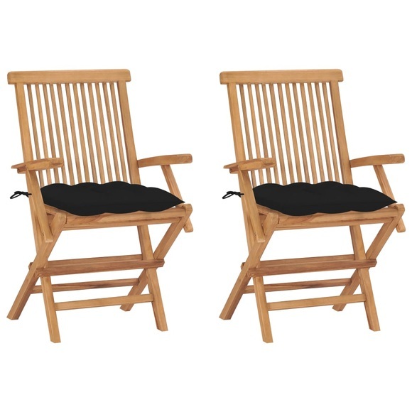 vidaXL Gartenstühle mit Schwarzen Kissen 2 Stk. Massivholz Teak