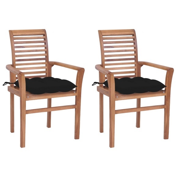 vidaXL Essstühle 2 Stk. mit Schwarzen Kissen Massivholz Teak