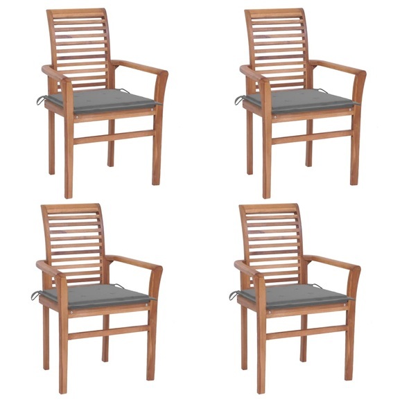vidaXL Essstühle 4 Stk. mit Grauen Kissen Massivholz Teak