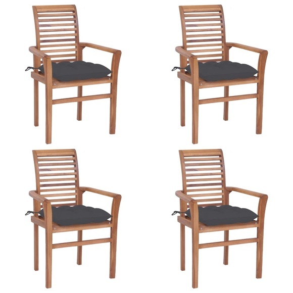 vidaXL Essstühle 4 Stk. mit Anthrazit Kissen Massivholz Teak