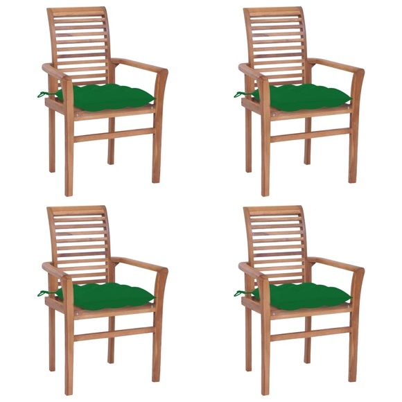 vidaXL Essstühle 4 Stk. mit Grünen Kissen Massivholz Teak