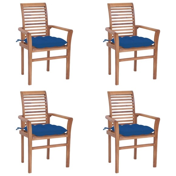 vidaXL Essstühle 4 Stk. mit Blauen Kissen Massivholz Teak