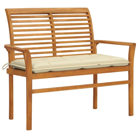 vidaXL Gartenbank mit Cremeweißer Auflage 112 cm Massivholz Teak