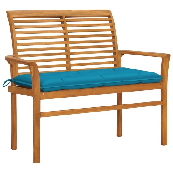 vidaXL Gartenbank mit Hellblauer Auflage 112 cm Massivholz Teak