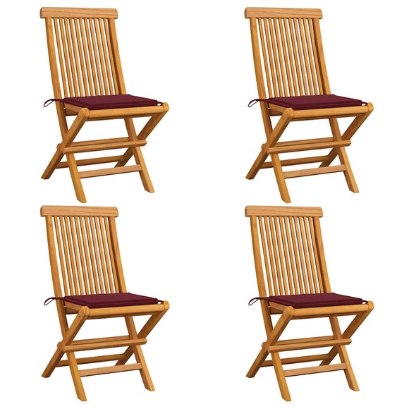 vidaXL Gartenstühle mit Weinroten Kissen 4 Stk. Massivholz Teak
