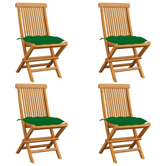 vidaXL Gartenstühle mit Grünen Kissen 4 Stk. Massivholz Teak