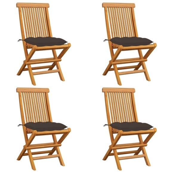 vidaXL Gartenstühle mit Taupe Kissen 4 Stk. Massivholz Teak
