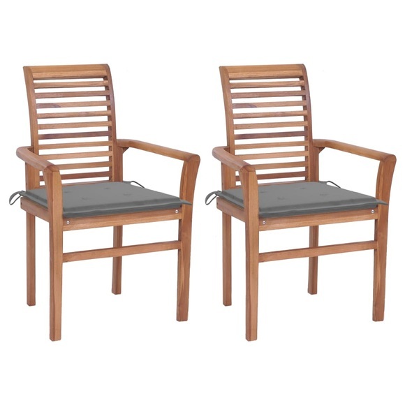 vidaXL Essstühle 2 Stk. mit Grauen Kissen Massivholz Teak