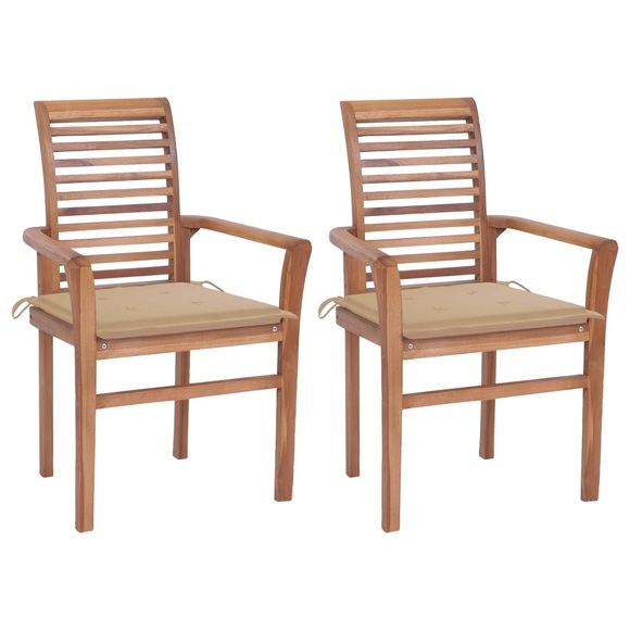 vidaXL Essstühle 2 Stk. mit Beige Kissen Massivholz Teak