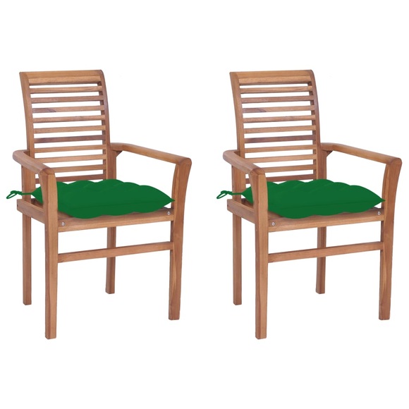 vidaXL Essstühle 2 Stk. mit Grünen Kissen Massivholz Teak