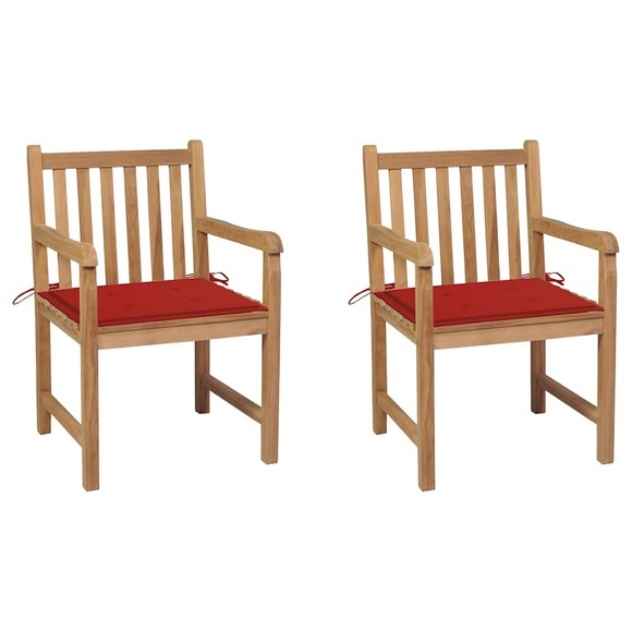 vidaXL Gartenstühle 2 Stk. mit Roten Kissen Massivholz Teak