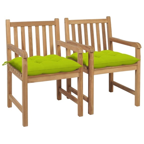 vidaXL Gartenstühle 2 Stk. mit Hellgrünen Kissen Massivholz Teak