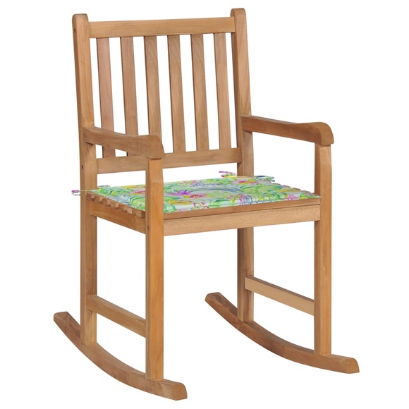 vidaXL Schaukelstuhl mit Blattmuster Kissen Massivholz Teak
