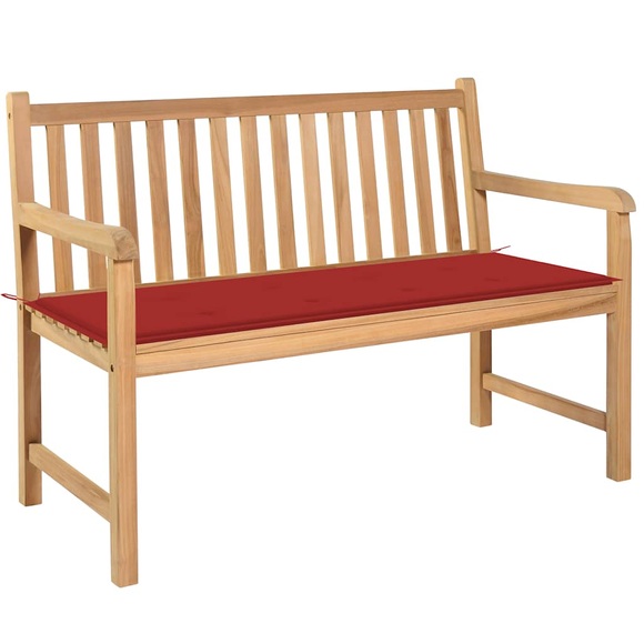 vidaXL Gartenbank mit Roter Auflage 120 cm Massivholz Teak