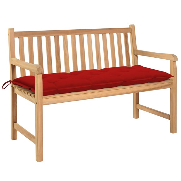 vidaXL Gartenbank mit Roter Auflage 120 cm Massivholz Teak