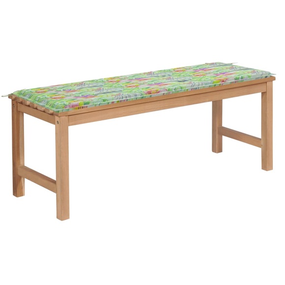 vidaXL Gartenbank mit Blattmuster-Auflage 120 cm Massivholz Teak