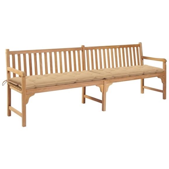 vidaXL Gartenbank mit Beige Auflage 240 cm Massivholz Teak