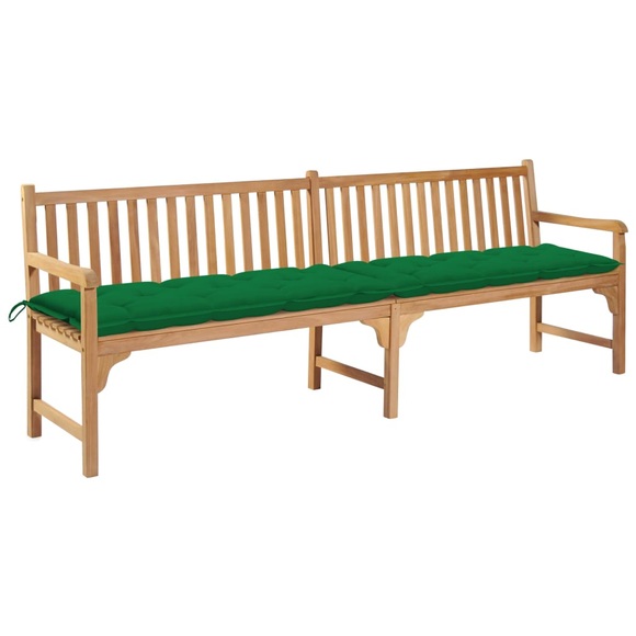 vidaXL Gartenbank mit Grüner Auflage 240 cm Massivholz Teak